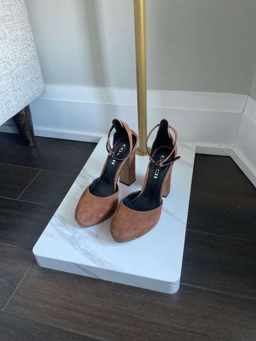 Coach Chrystie Platform Suede Heels with Ankle straps